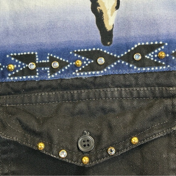 Vintage Sue Who? Women’s Western Shacket Top Size L Button Up Rhinestone Black - Picture 7 of 11